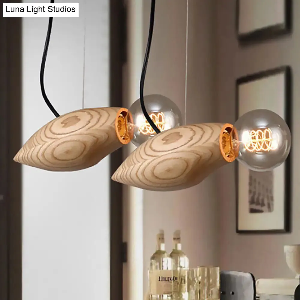 Contemporary Wooden Pendant Light Fixture - Open Bulb Restaurant Hanging Light