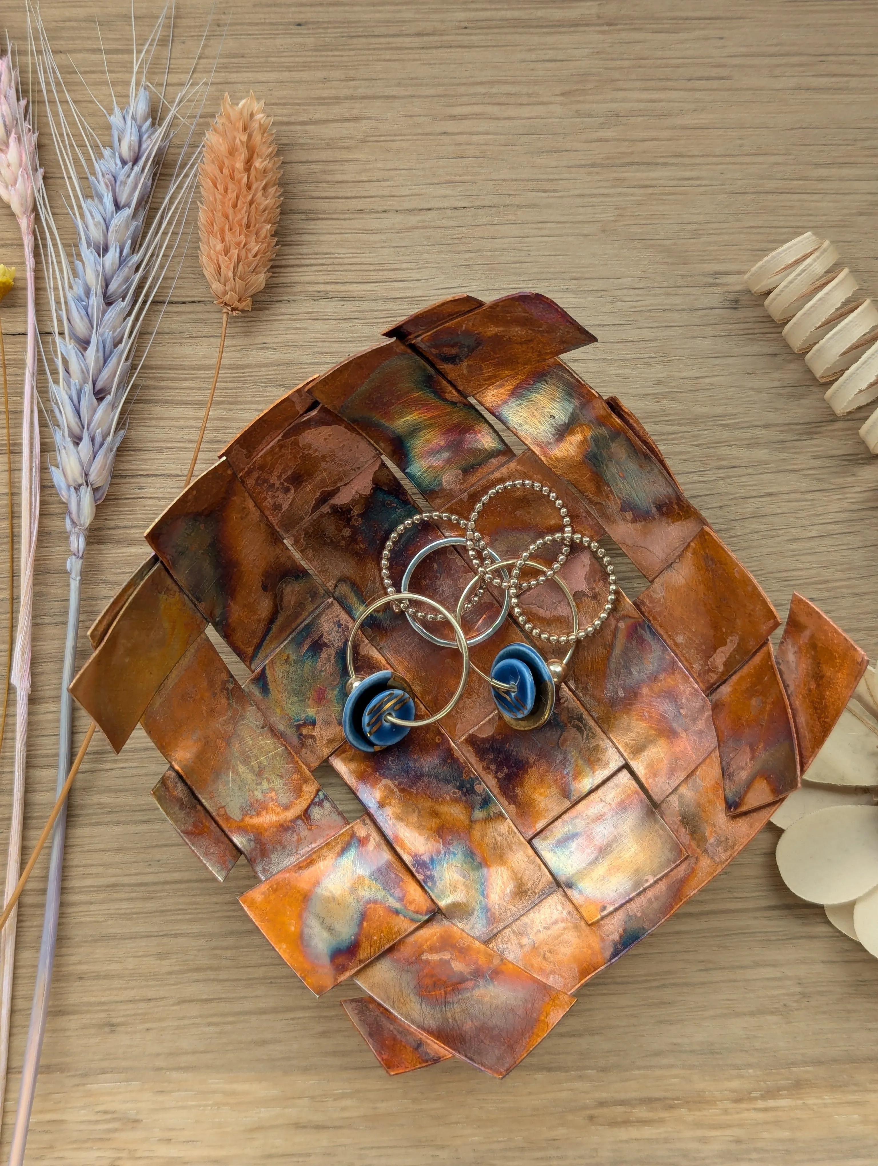 Copper woven dish for trinkets