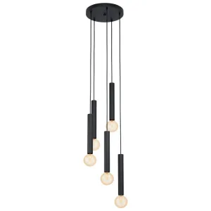 Cortenova 5 Light Cluster Black Tubular Modern Pendant