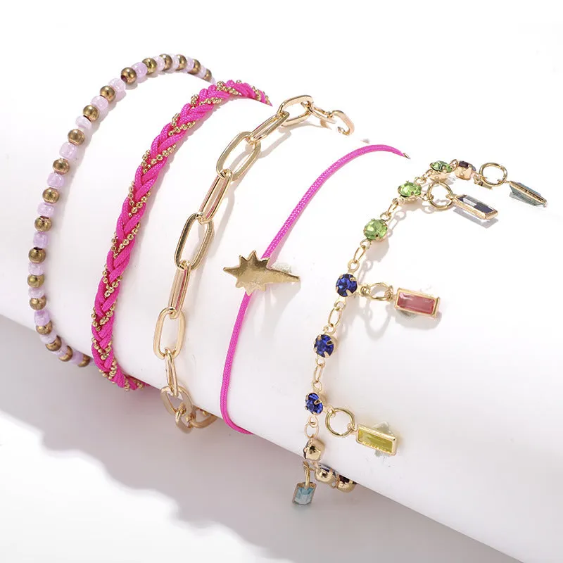 Creative Retro Bohemian Colored Gemstone 5-piece Anklet