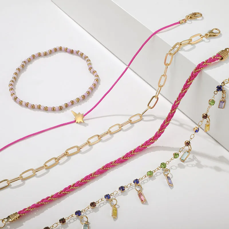 Creative Retro Bohemian Colored Gemstone 5-piece Anklet