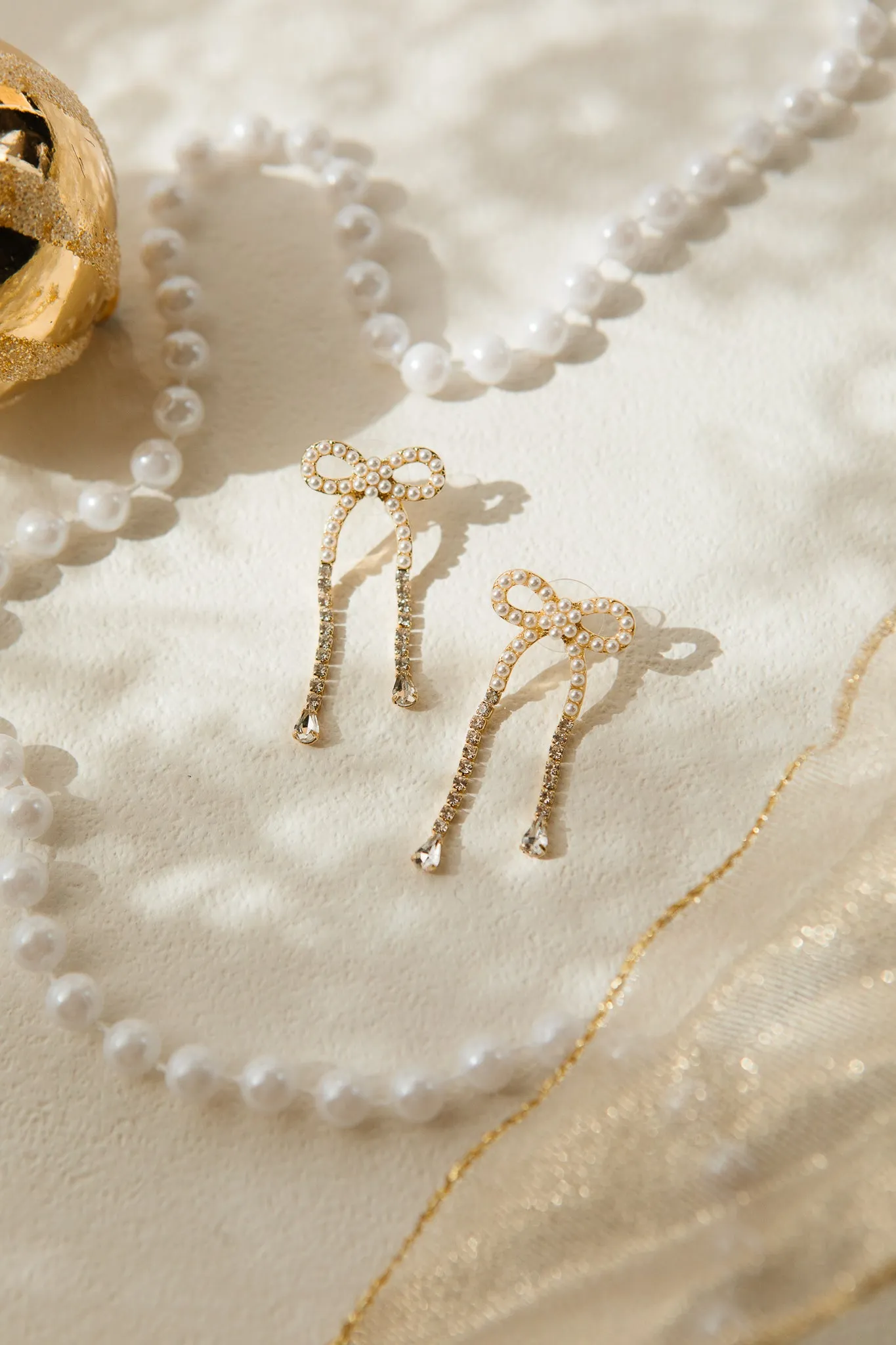 Dainty Pearl Bow Earrings