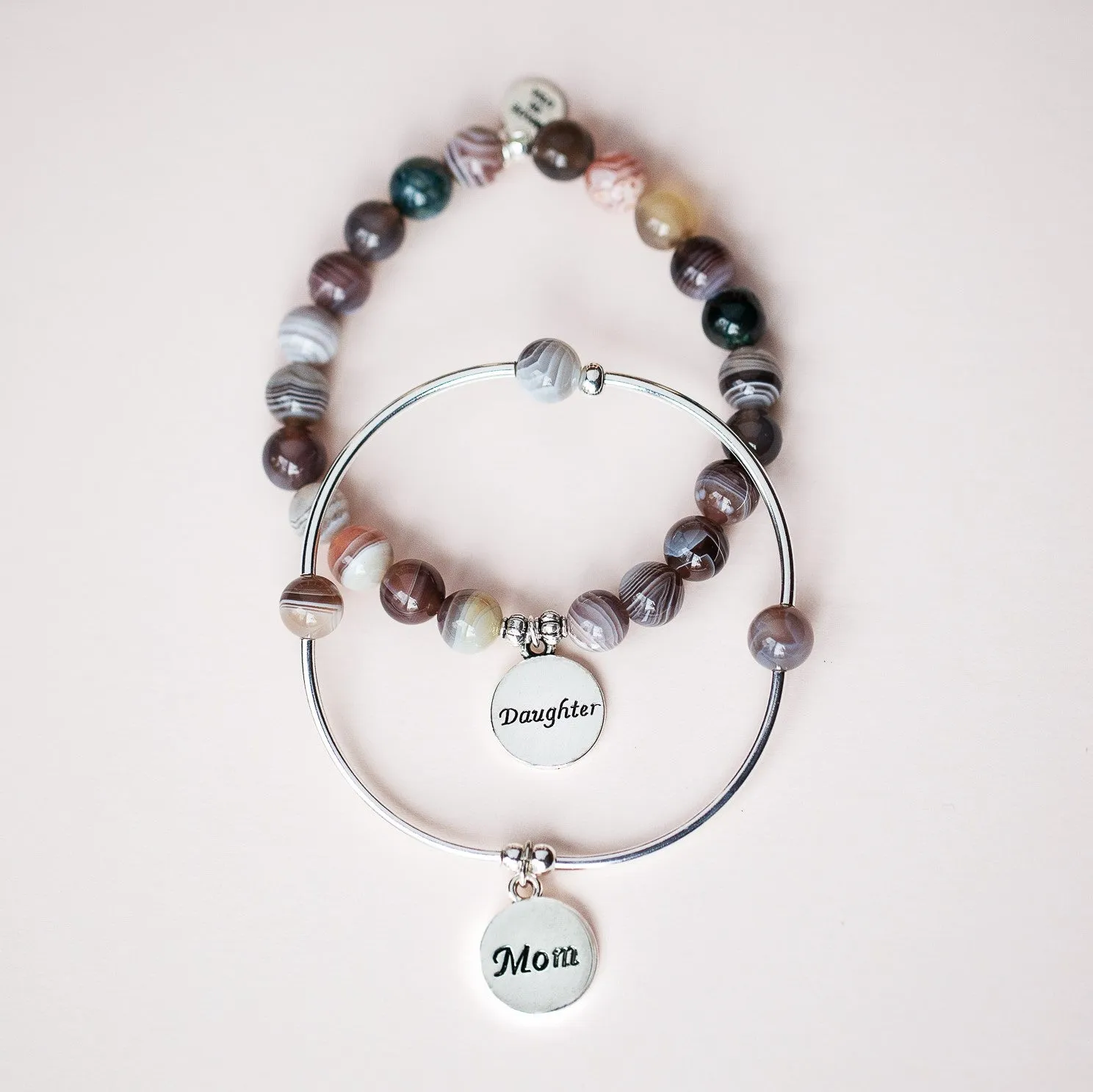 Daughter | Soft Bangle Charm Bracelet | Hematite