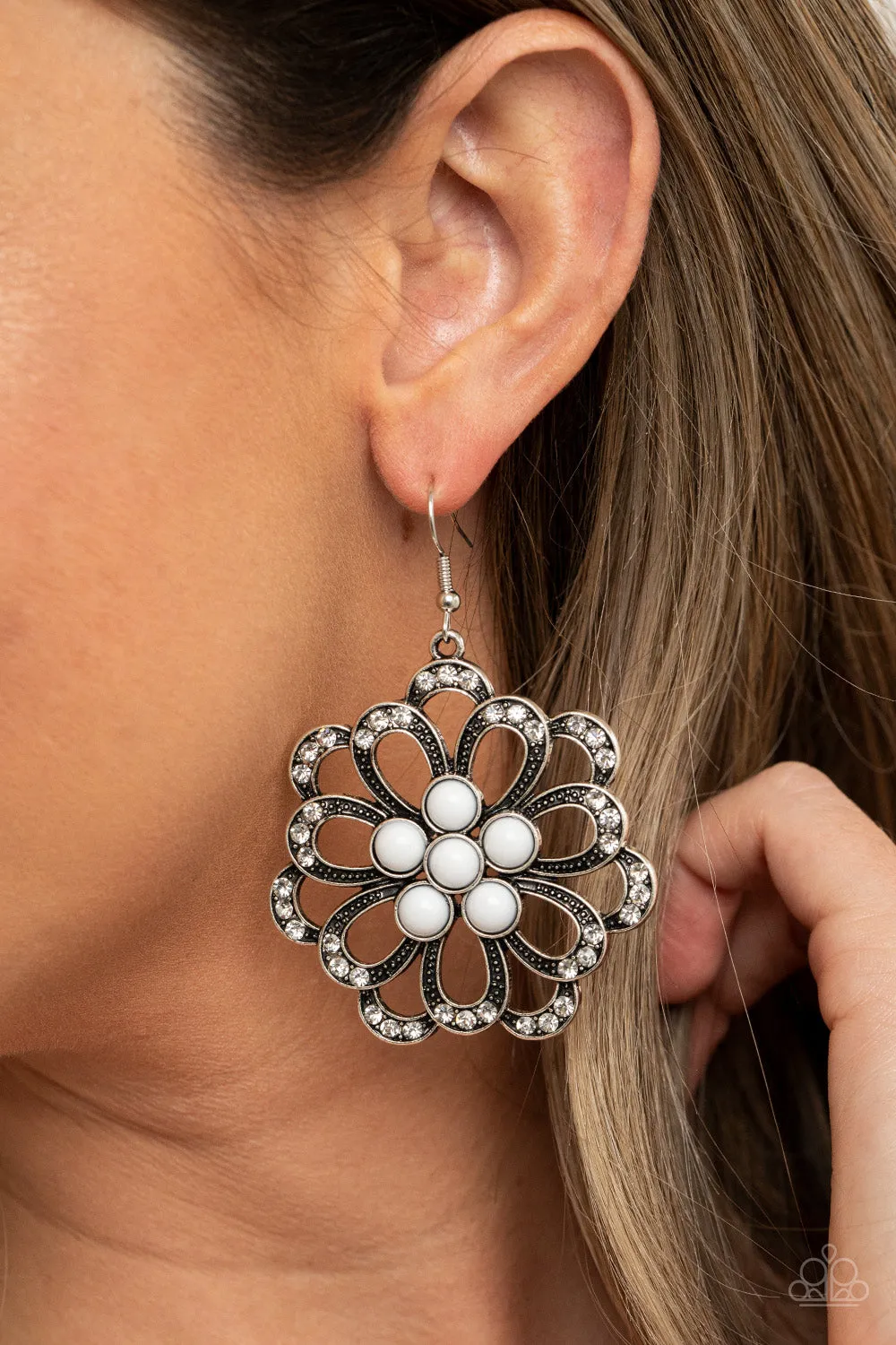 Dazzling Dewdrops - White Earrings