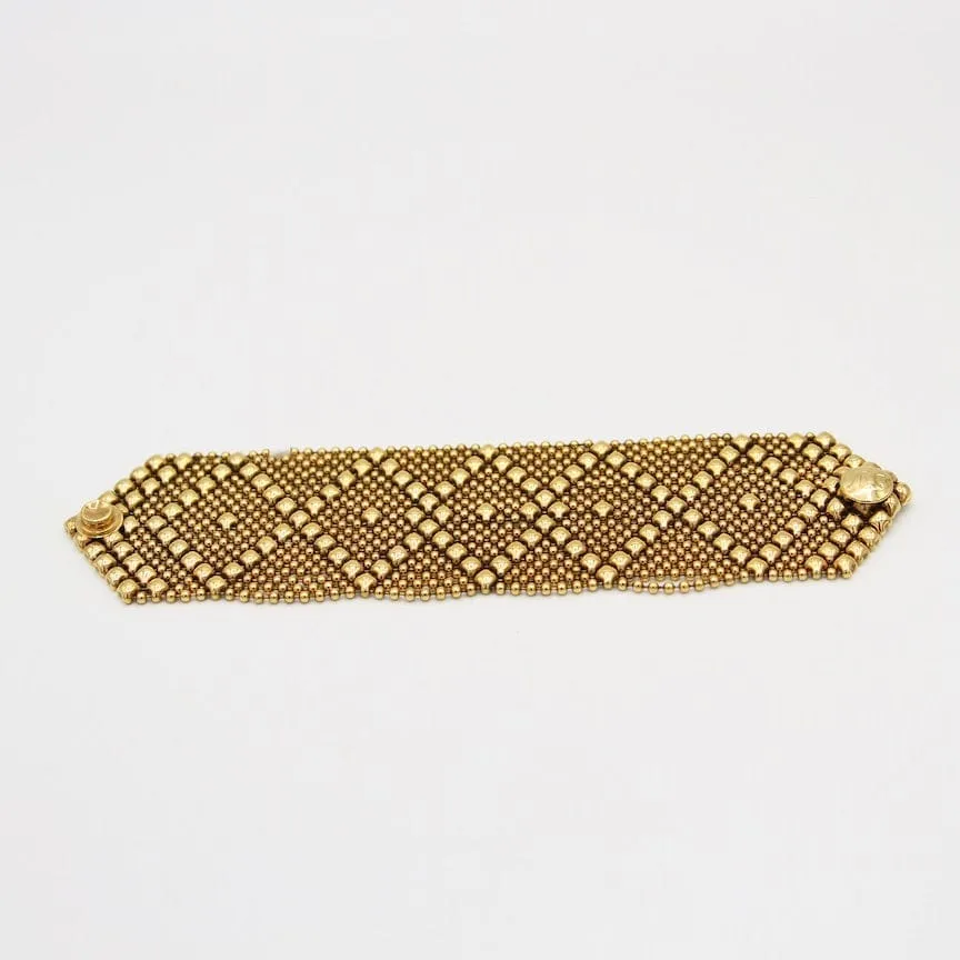 Diamond and X Pattern Antique Gold Mesh Bracelet