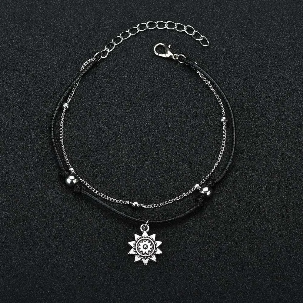 Double-layer Silver Sun Pendant Anklet