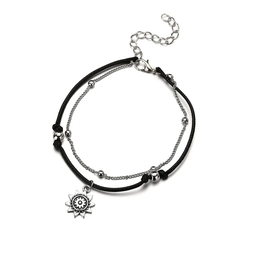 Double-layer Silver Sun Pendant Anklet