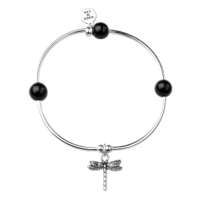 Dragonfly | Soft Bangle Charm Bracelet |  Onyx