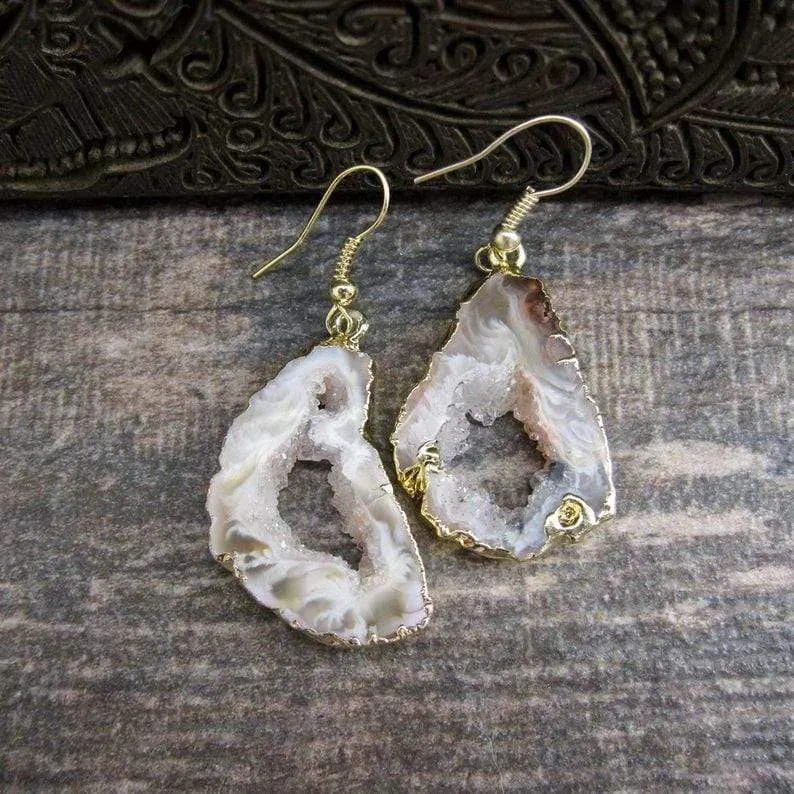 Druzy Geode Grey Agate Earrings