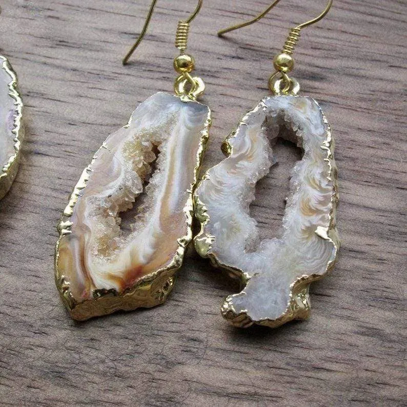 Druzy Geode Grey Agate Earrings