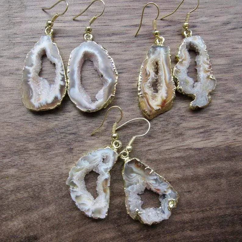 Druzy Geode Grey Agate Earrings