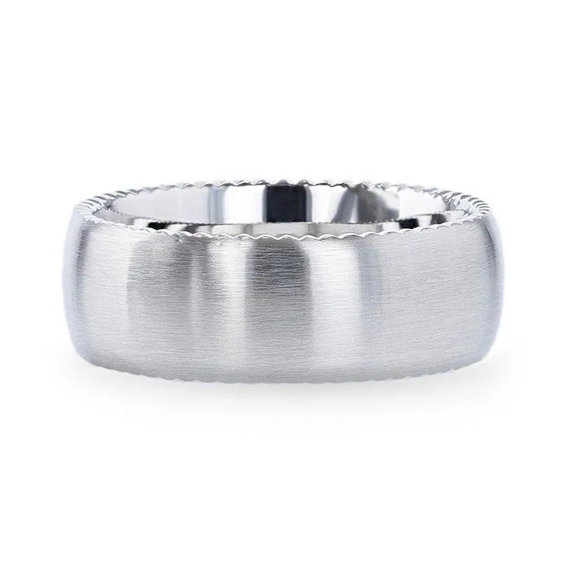 DYNAMO Domed Brushed Finish Cobalt Men's Wedding Ring With Rope Patterned Edges - 8mm