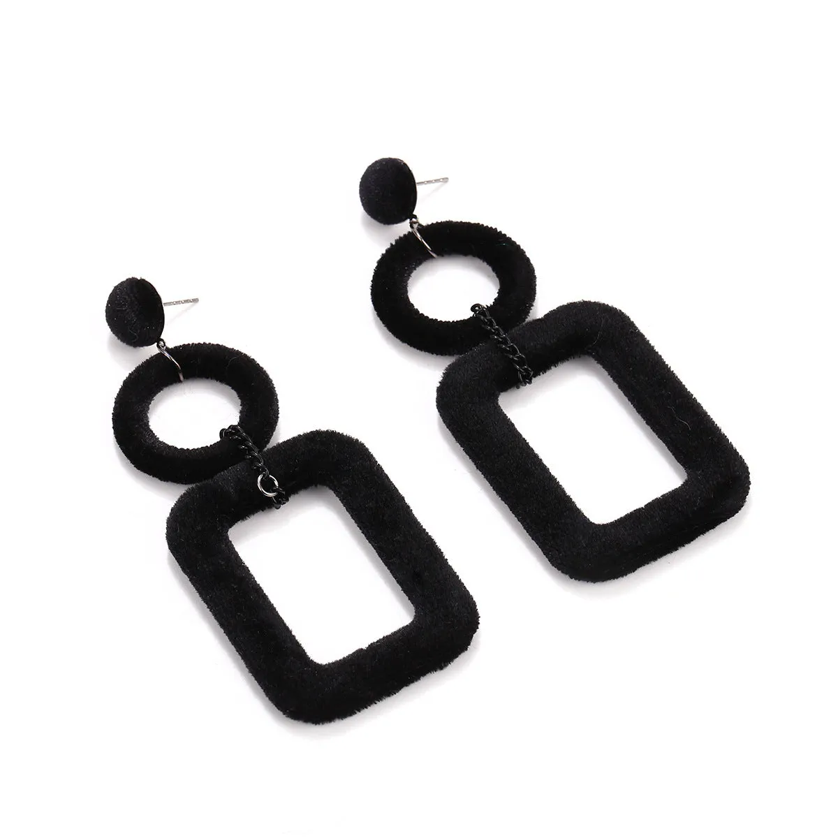 European and American Fashionable Women's Long Stud Earrings with Geometric Flannel Square Pendant