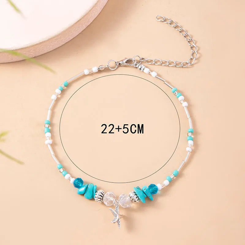 Fashion Blue Irregular Resin Stone Beaded Anklet