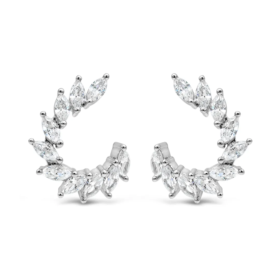 FASHIONABLE MARQUISE FIRE SPARKS STUD SILVER EARRING