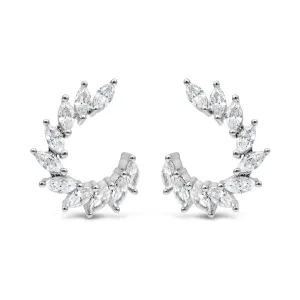 FASHIONABLE MARQUISE FIRE SPARKS STUD SILVER EARRING