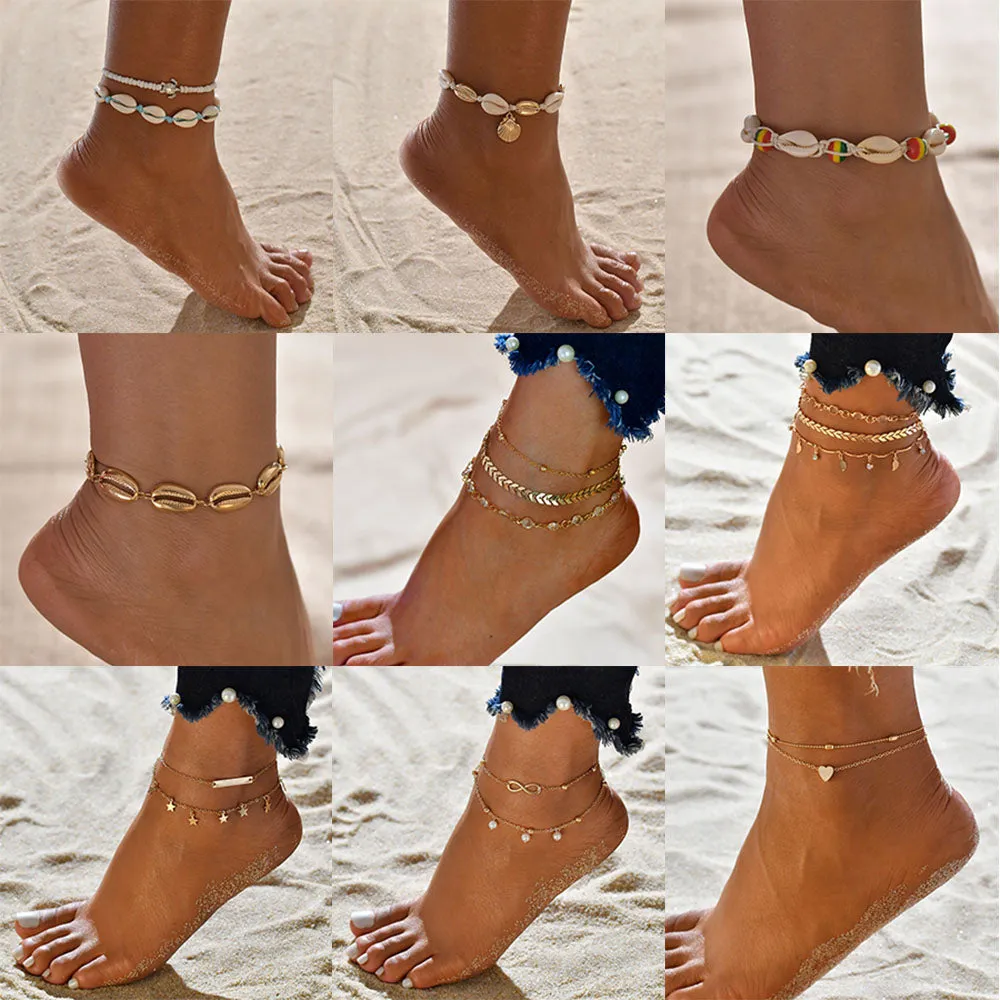 Female Bohemian Shell Heart Summer Anklets For Women Tortoise Ankle