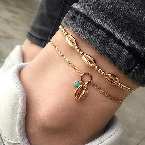 Female Bohemian Shell Heart Summer Anklets For Women Tortoise Ankle