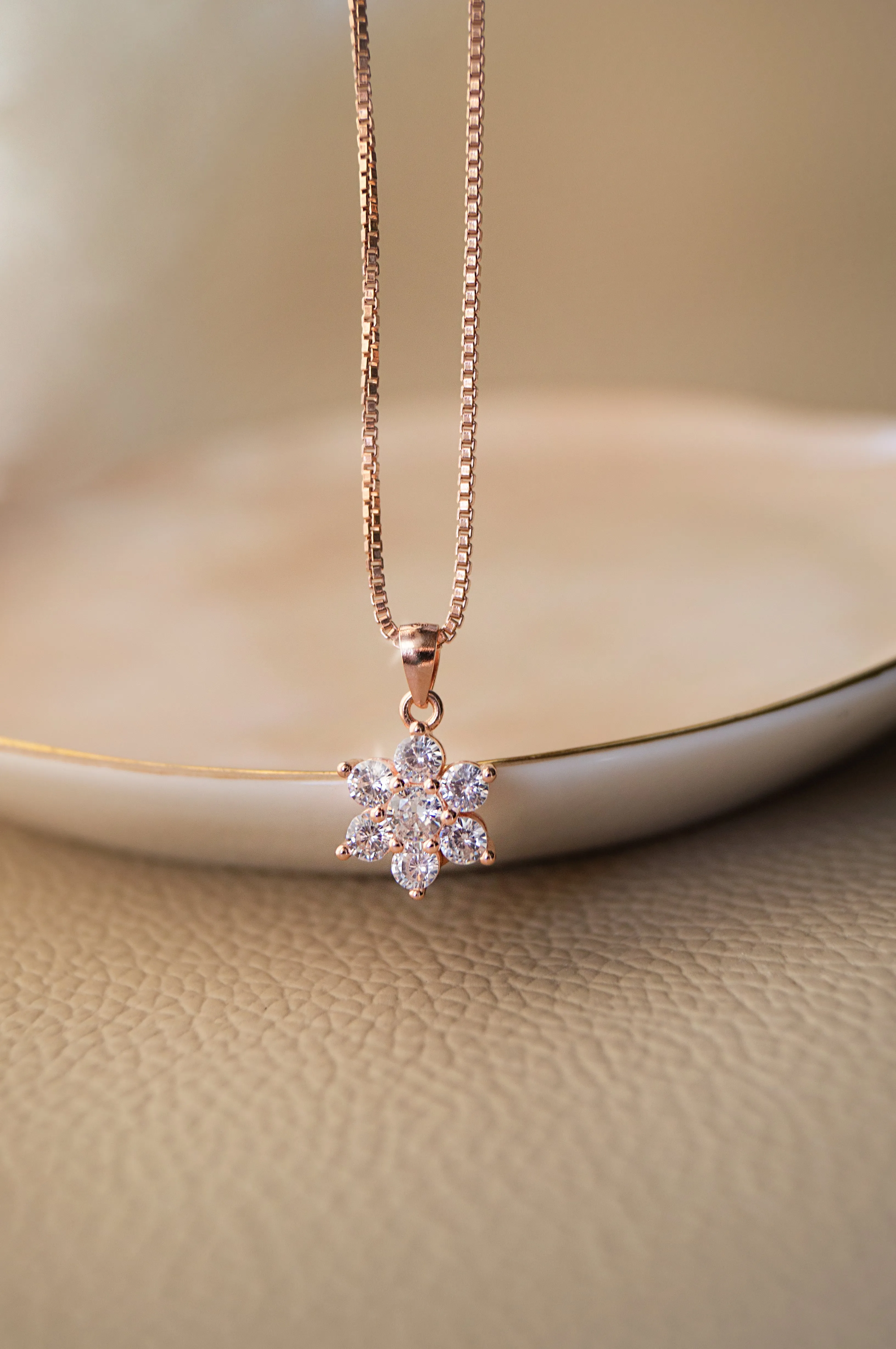 Floral Cluster Rose Gold Plated Sterling Silver Pendant Set