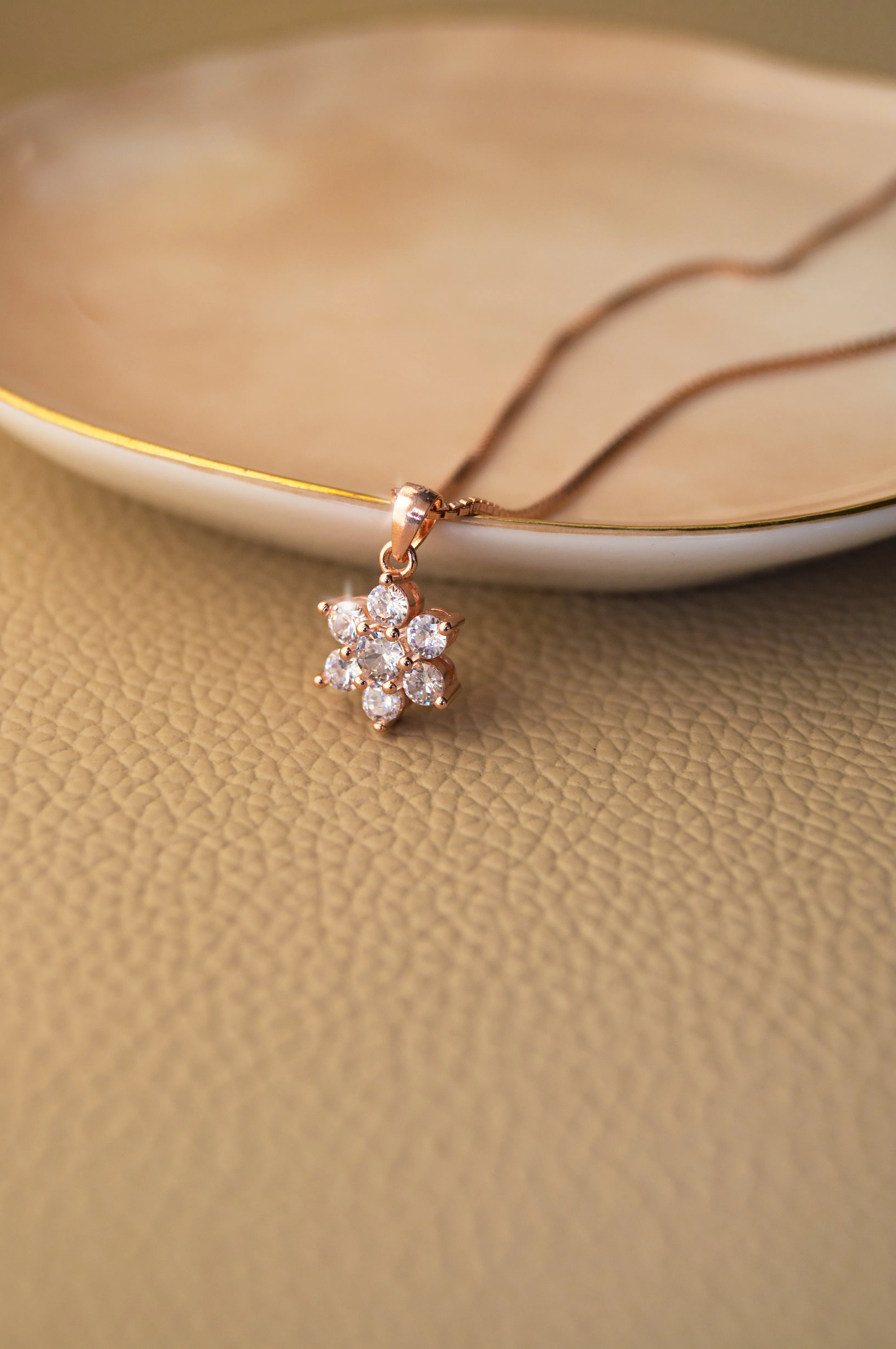 Floral Cluster Rose Gold Plated Sterling Silver Pendant Set