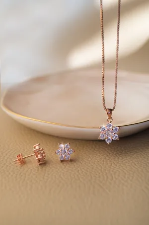 Floral Cluster Rose Gold Plated Sterling Silver Pendant Set