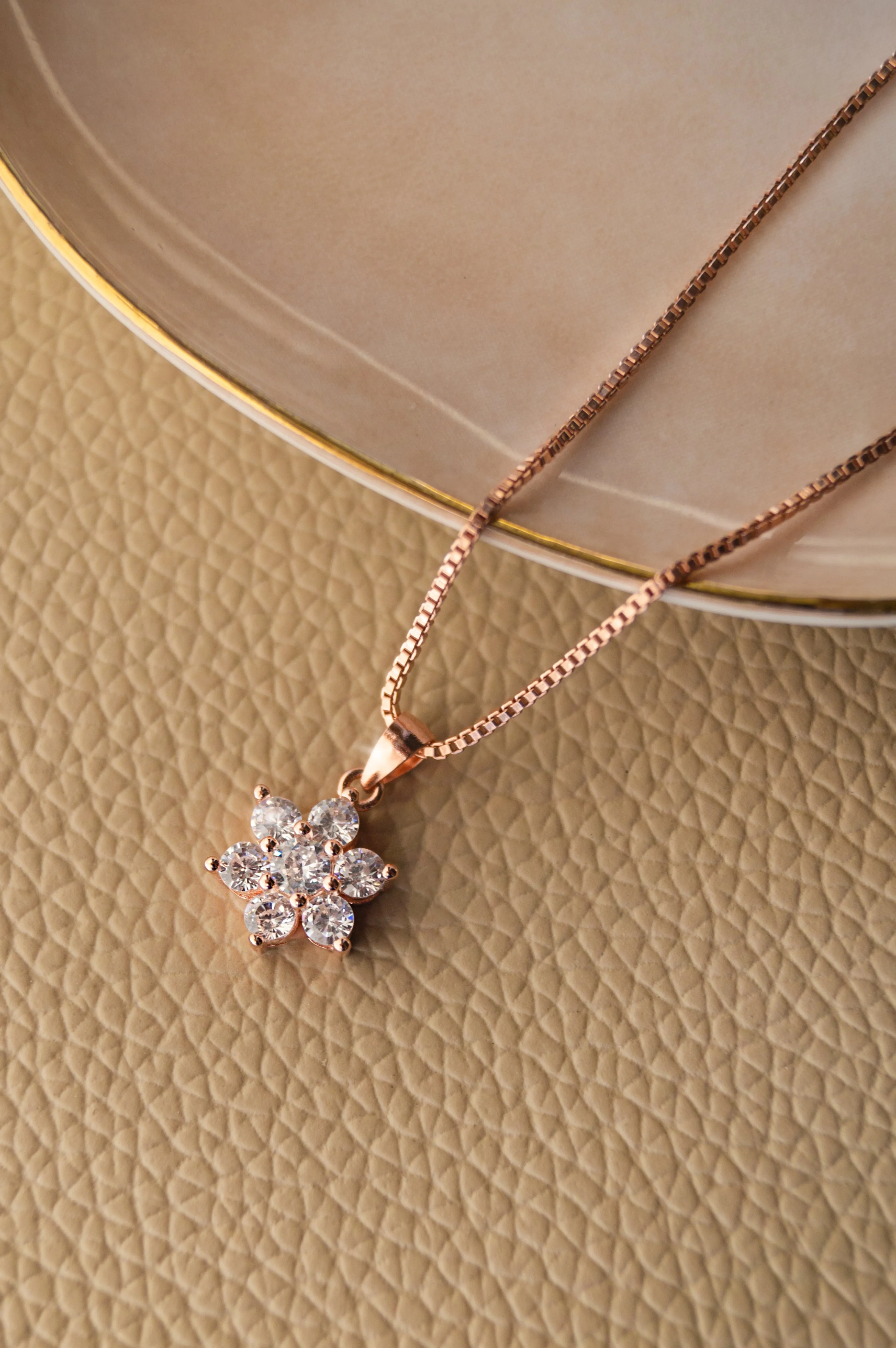 Floral Cluster Rose Gold Plated Sterling Silver Pendant Set