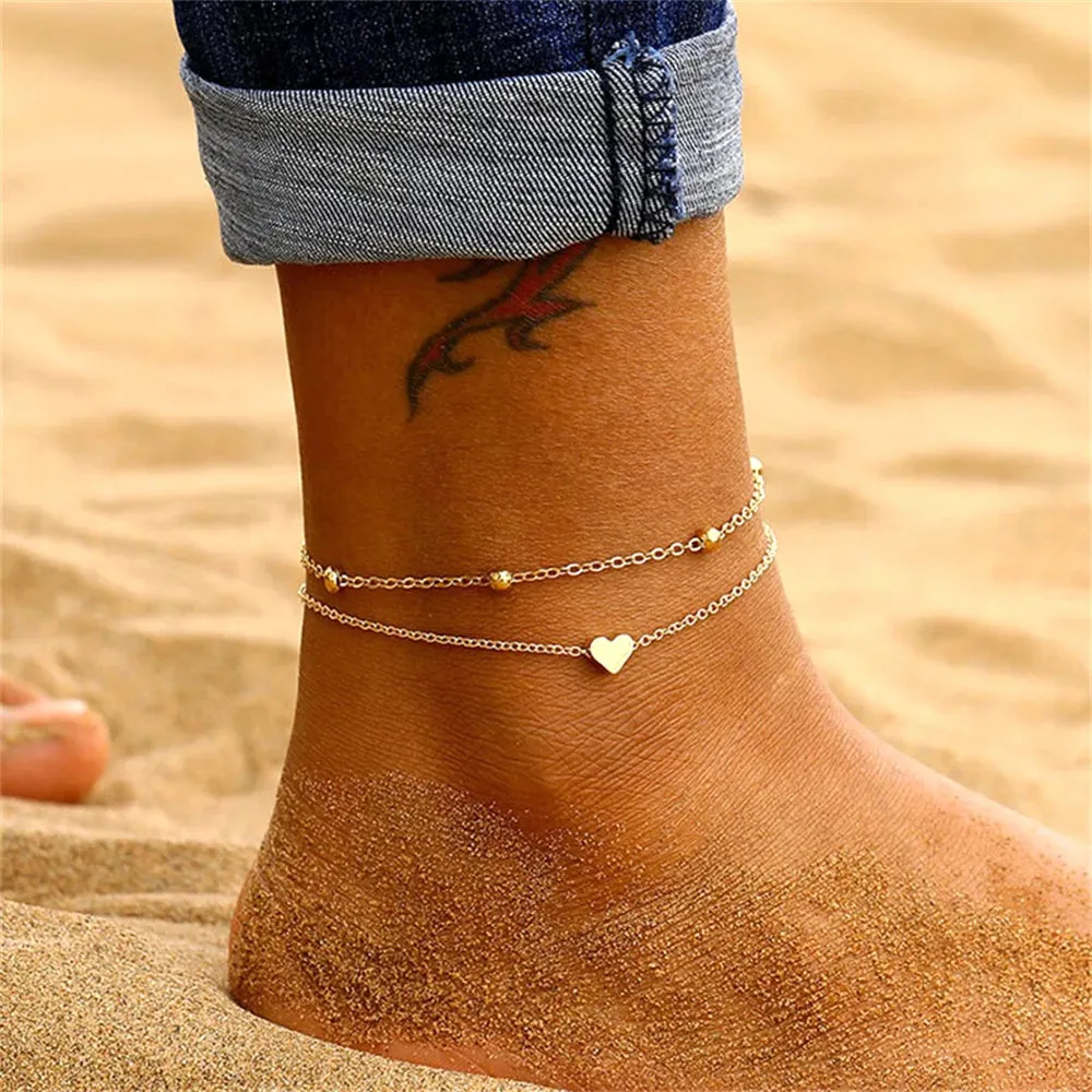 FNIO Bohemian Charm Anklet Set For Women Star Moon Ankle Bracelet On