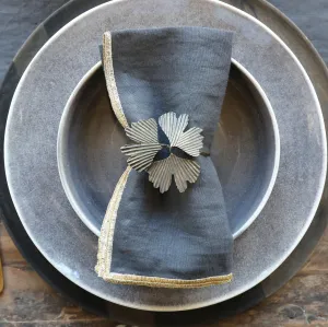 Four Ginkgo Leaf Napkin Rings - Antique Brass