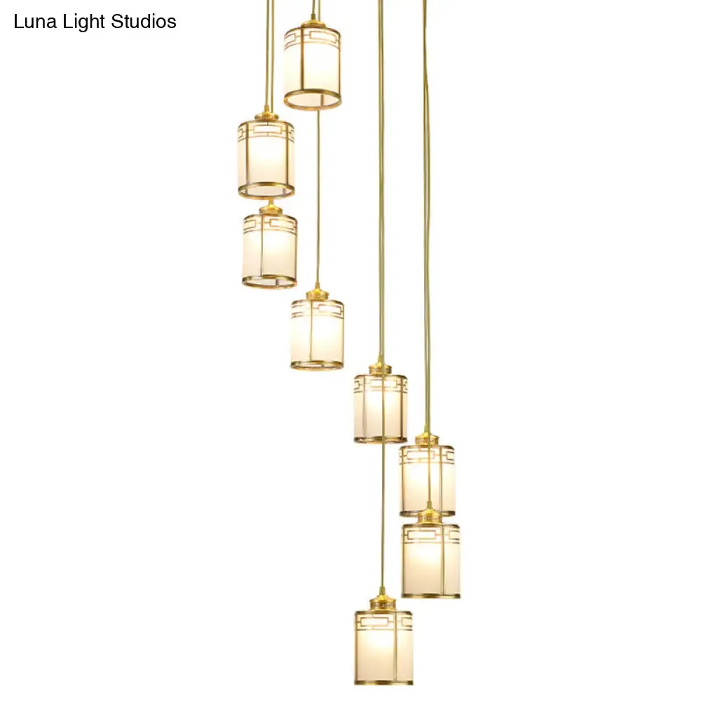 Frosted White Glass Pendant Lamp with Modern Brass Finish - Multiple Hanging Lights for Duplex House