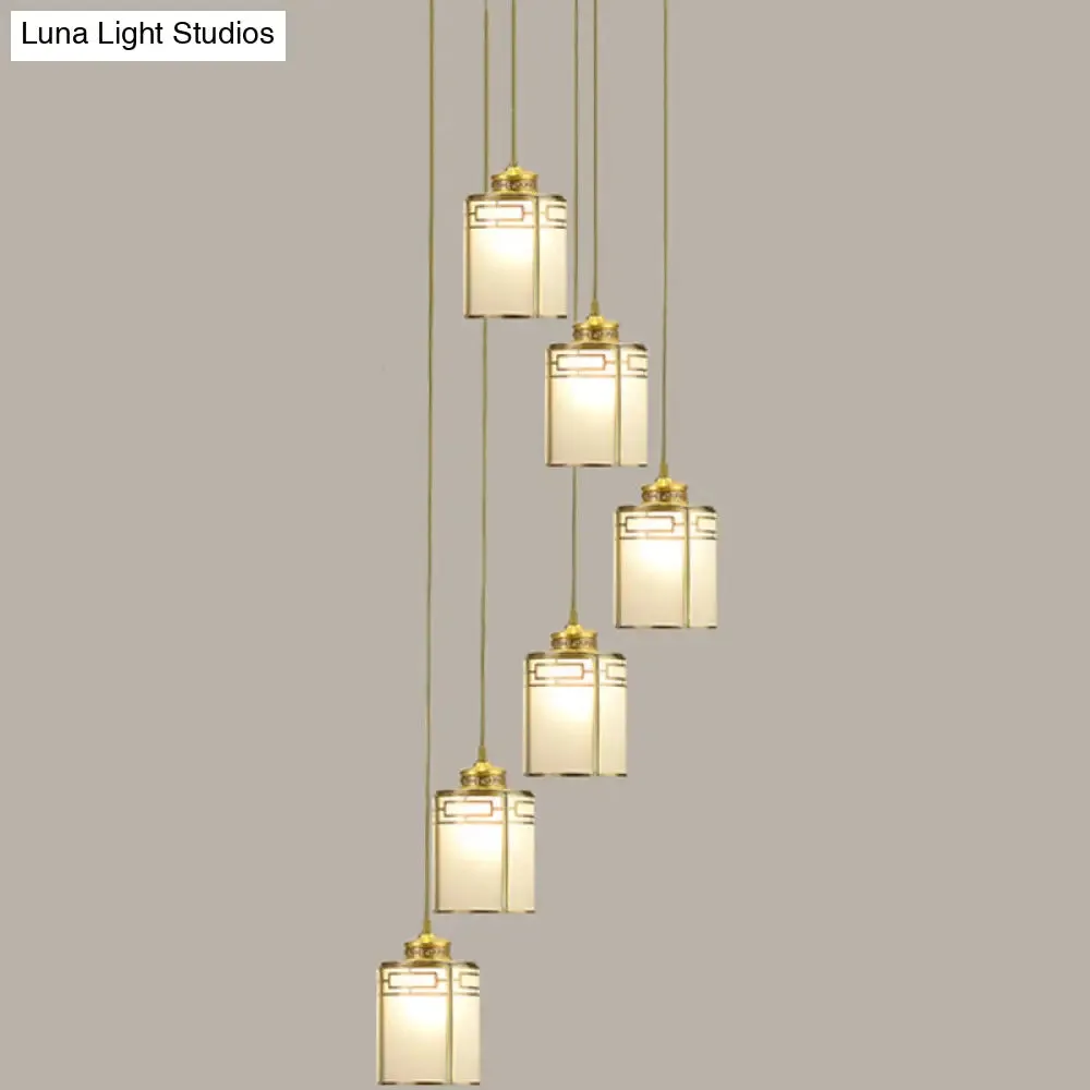 Frosted White Glass Pendant Lamp with Modern Brass Finish - Multiple Hanging Lights for Duplex House