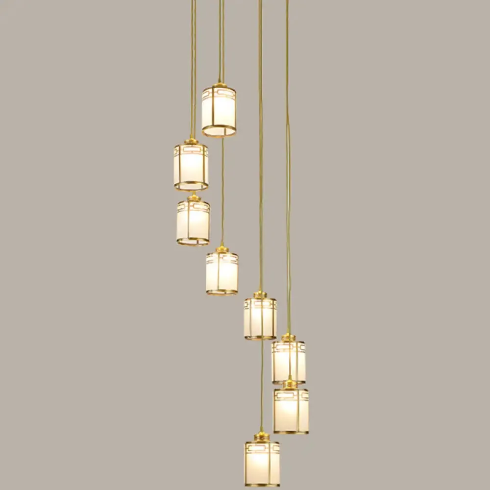 Frosted White Glass Pendant Lamp with Modern Brass Finish - Multiple Hanging Lights for Duplex House