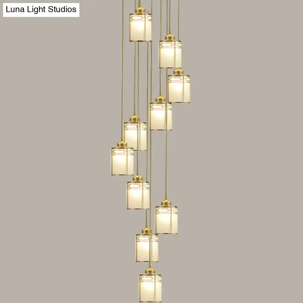 Frosted White Glass Pendant Lamp with Modern Brass Finish - Multiple Hanging Lights for Duplex House