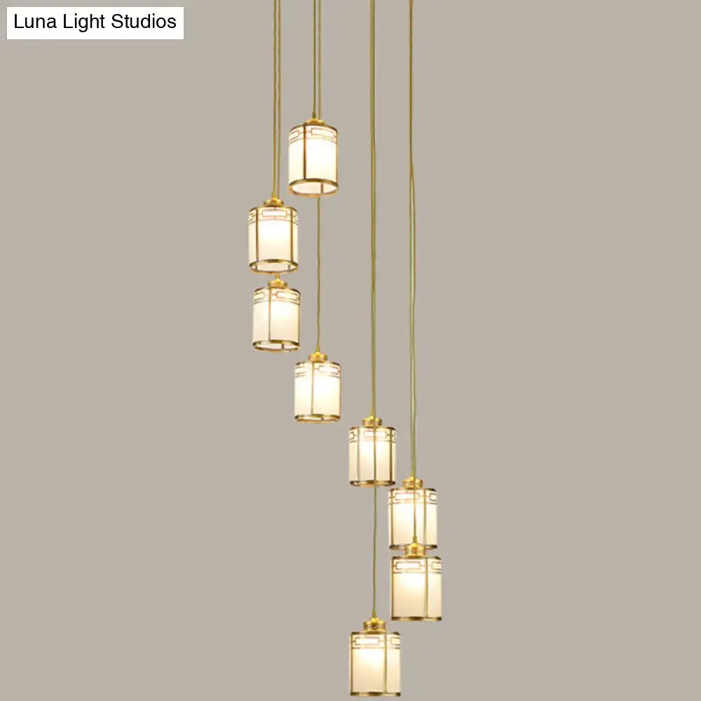 Frosted White Glass Pendant Lamp with Modern Brass Finish - Multiple Hanging Lights for Duplex House