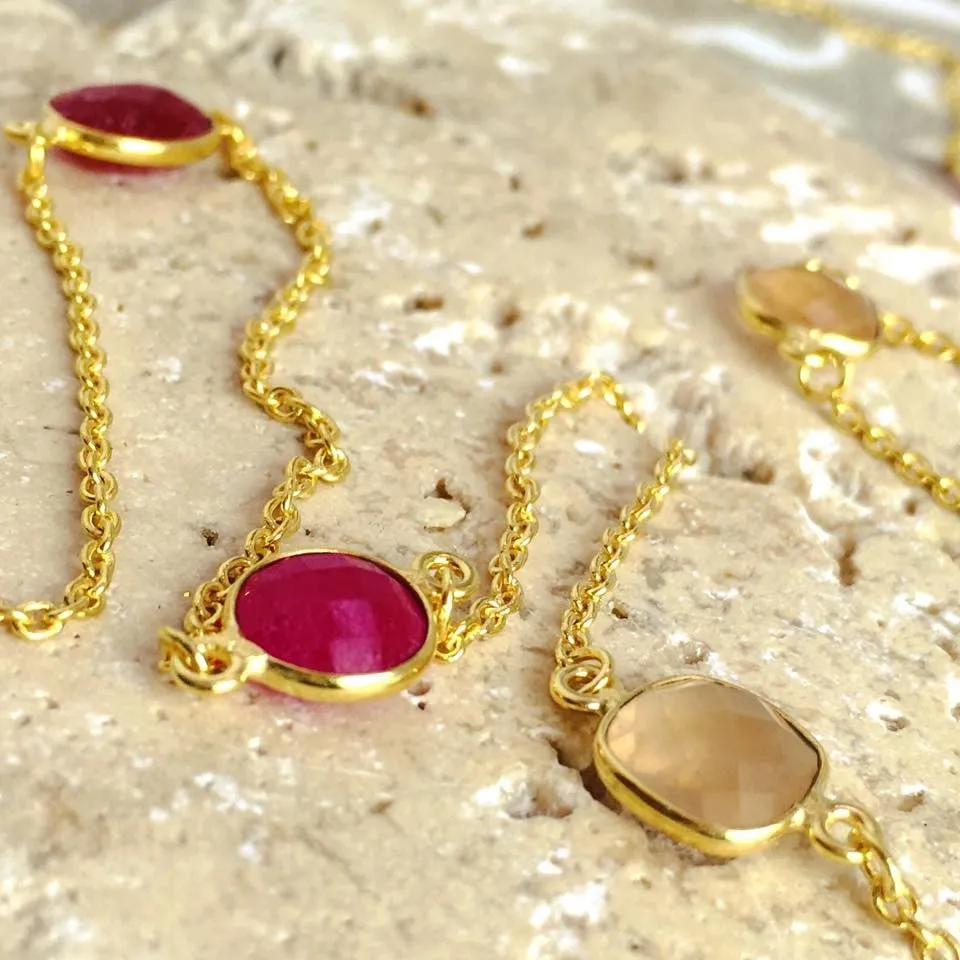 Fuchsia Chalcedony Semi-Precious Gold Necklace