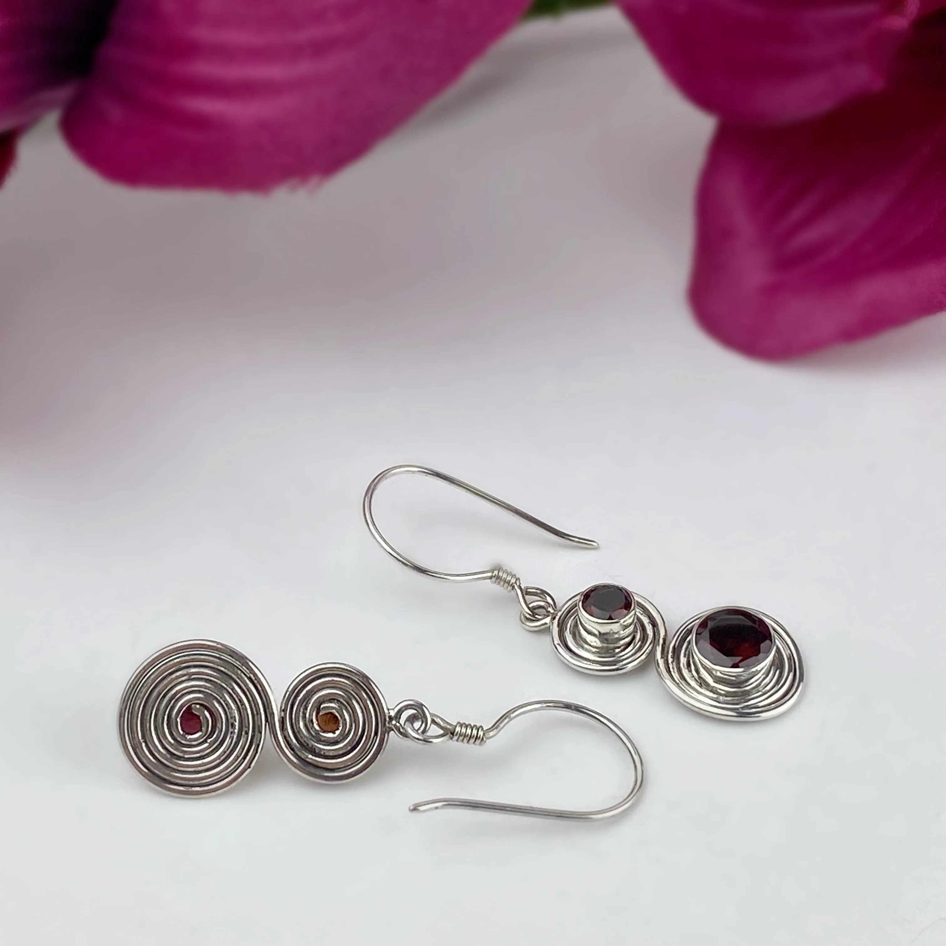 Garnet Spiral Earrings - VE449