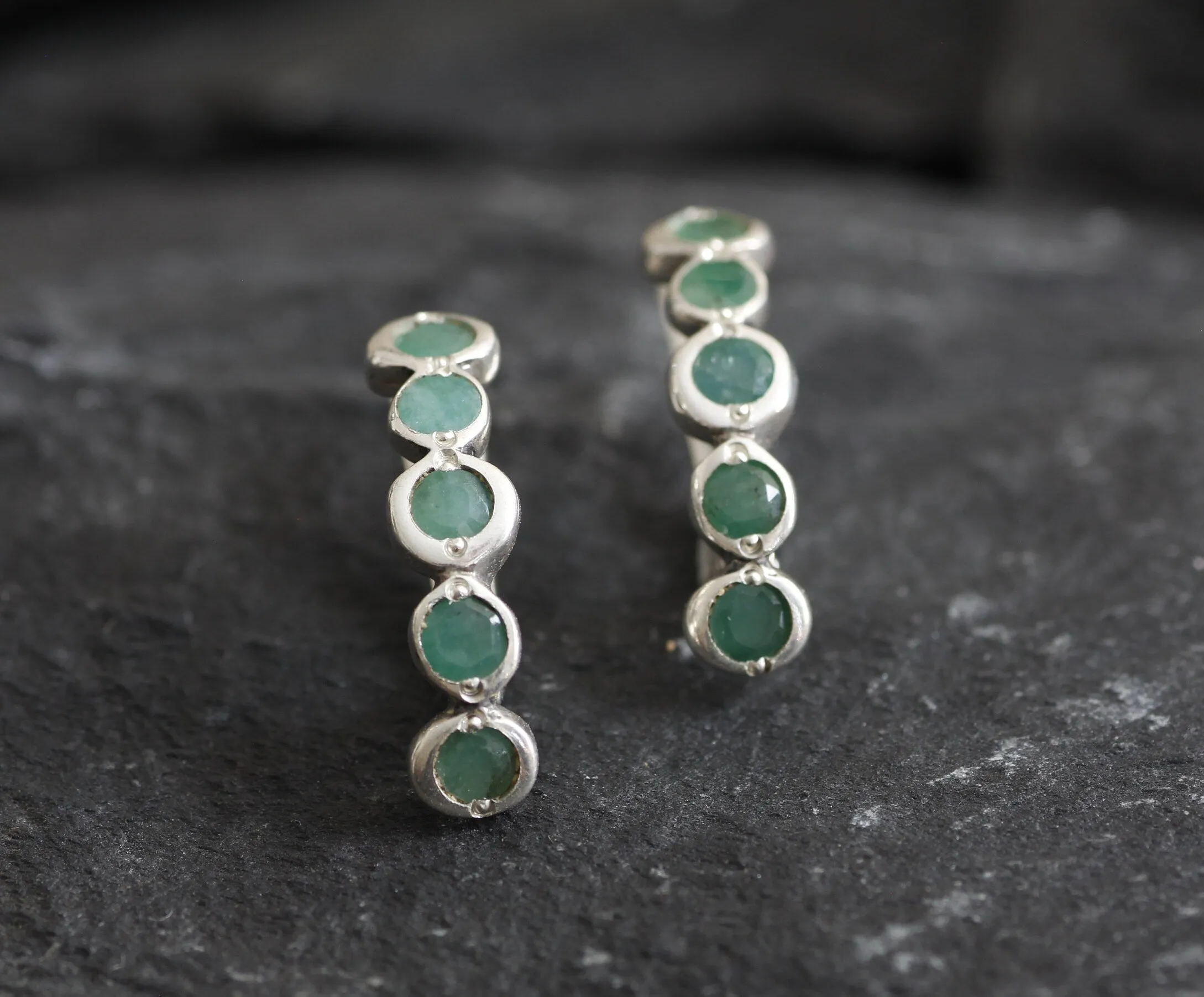 Genuine Emerald Earrings - Long Green Earrings - Green Drop Huggies