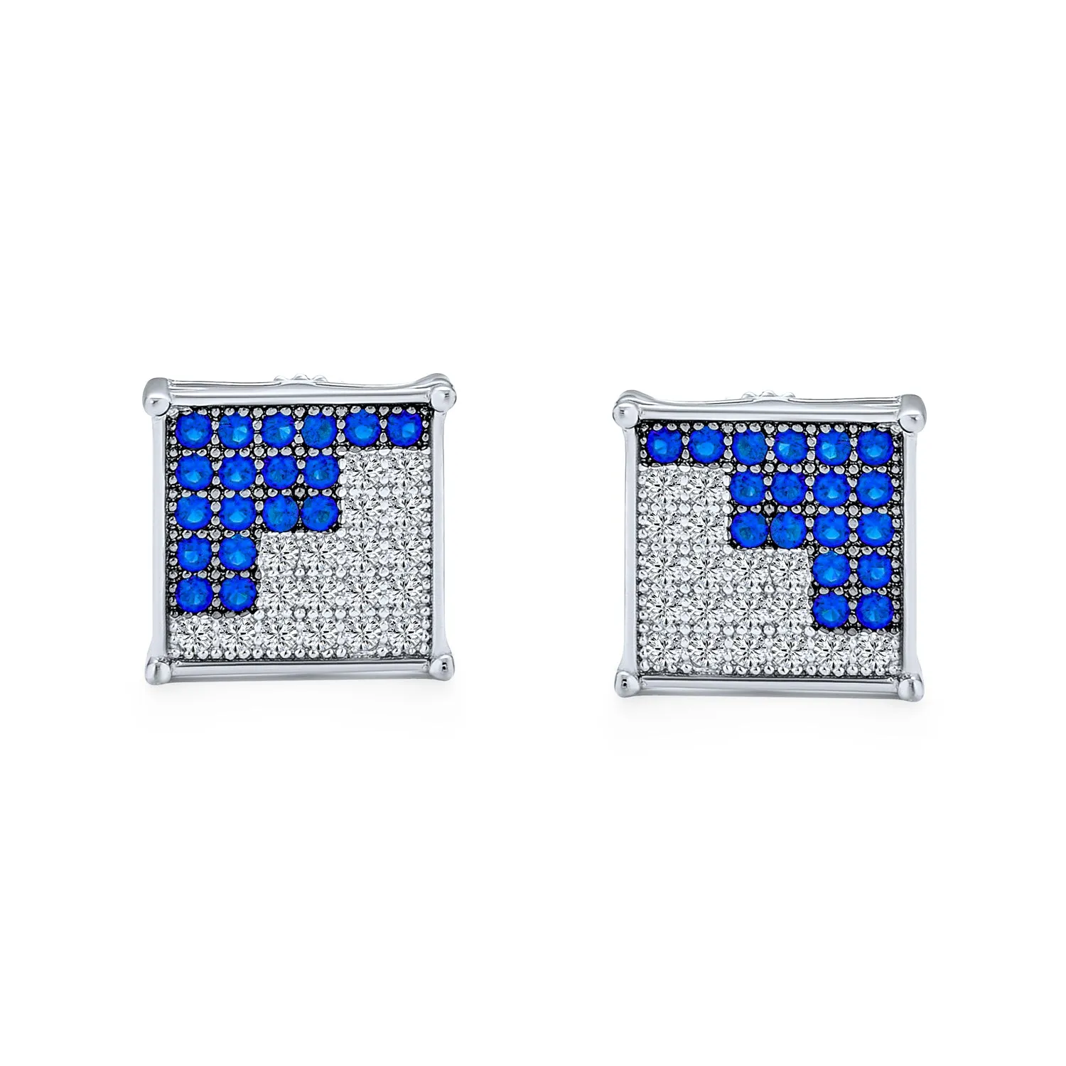 Geometric Two Tone Zig Zag CZ Stud Earrings for Men in Sterling Silver