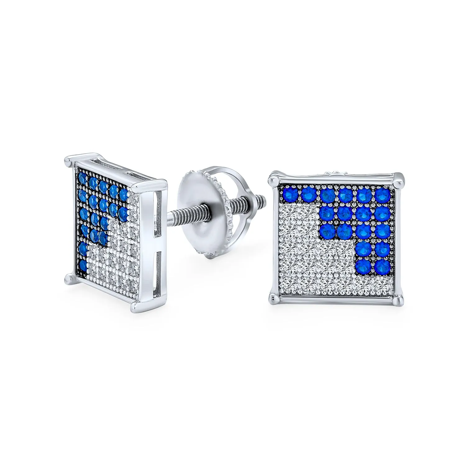 Geometric Two Tone Zig Zag CZ Stud Earrings for Men in Sterling Silver