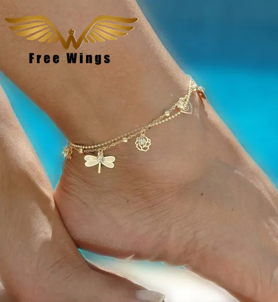 Gold Bohemian Anklet Beach Foot Jewelry Leg Chain Butterfly Dragonfly anklets For Women Barefoot Sandals Ankle Bracelet feet 2D4