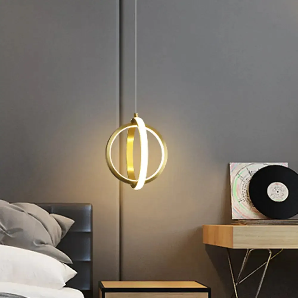 Gold Dual Ring Mini Pendant Light Kit, Simplicity LED, Metallic Down Lighting Pendant - Modern Elegance