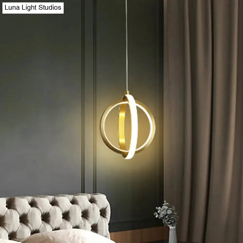 Gold Dual Ring Mini Pendant Light Kit, Simplicity LED, Metallic Down Lighting Pendant - Modern Elegance