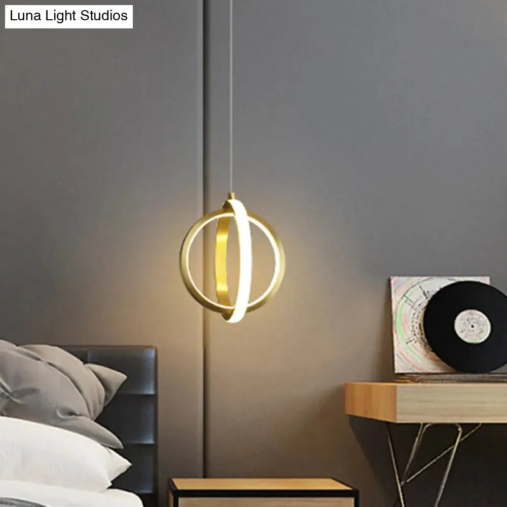 Gold Dual Ring Mini Pendant Light Kit, Simplicity LED, Metallic Down Lighting Pendant - Modern Elegance