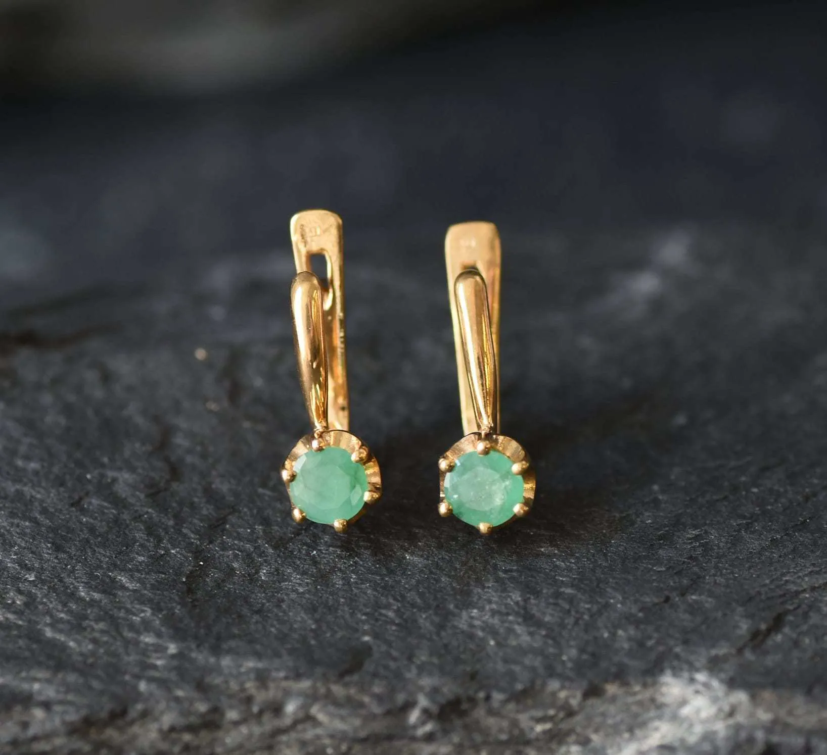 Gold Emerald Earrings - Natural Emerald Studs, Dainty Green Earrings