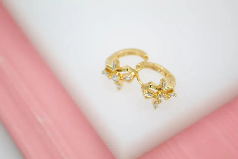 Gold Filled Huggies Earrings with Cross Shaped CZ Stones (L73)(STYLEX)