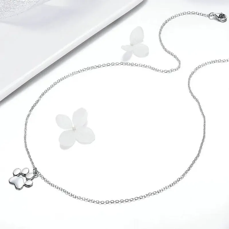 Gold Silver Cat Paw Necklace Dog Footprint Pendant Chain for Women Gift Cute Animal Jewelry