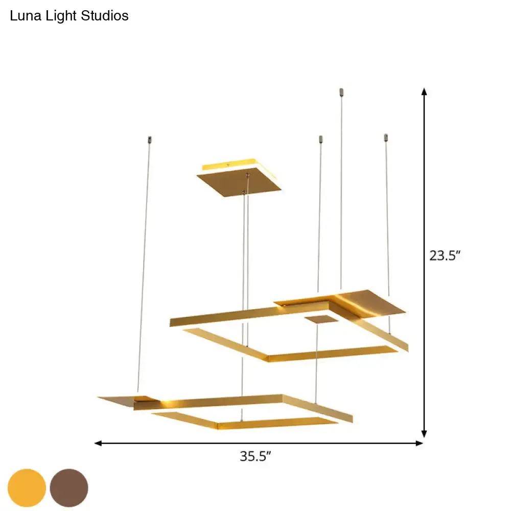 Gold/Coffee Square LED Chandelier Pendant Light with Warm/White Light - Modern Metal Ceiling Lamp