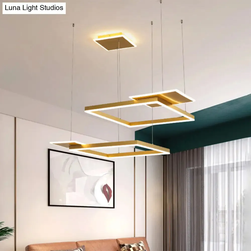 Gold/Coffee Square LED Chandelier Pendant Light with Warm/White Light - Modern Metal Ceiling Lamp