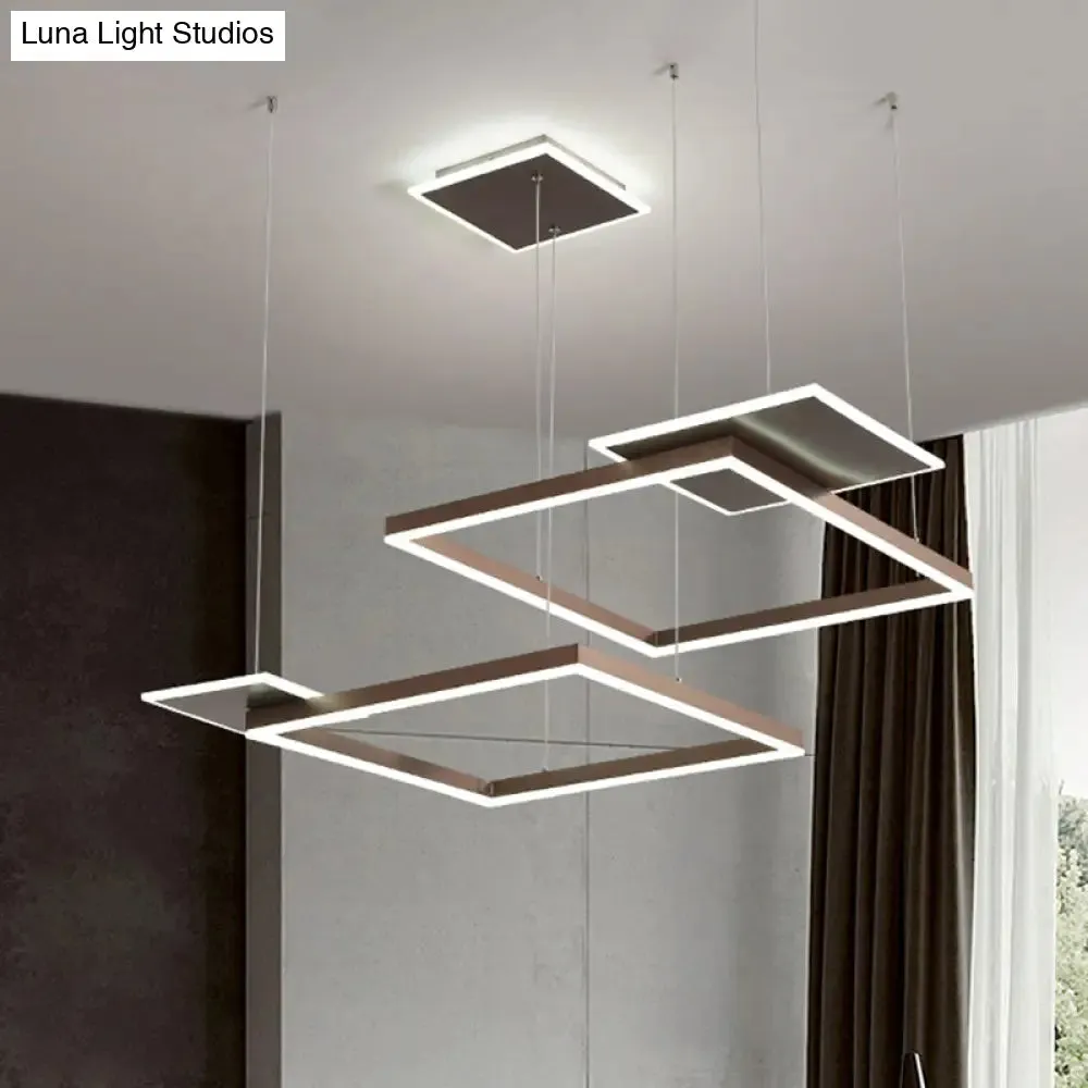 Gold/Coffee Square LED Chandelier Pendant Light with Warm/White Light - Modern Metal Ceiling Lamp