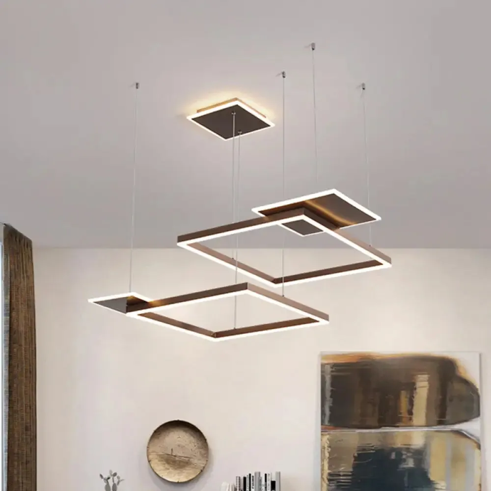 Gold/Coffee Square LED Chandelier Pendant Light with Warm/White Light - Modern Metal Ceiling Lamp