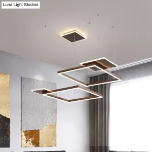 Gold/Coffee Square LED Chandelier Pendant Light with Warm/White Light - Modern Metal Ceiling Lamp